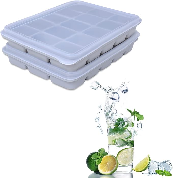 Ice Cube Trays Set of 2, Easy Release 15 Flexible Silicone Ice Cube Molds by Tvmania