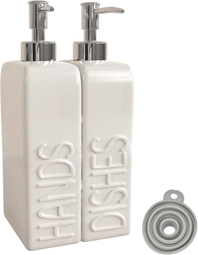 Soap Dispenser Set with Stainless Steel Pump, 2 Pack Ceramic Refillable Dish by Karisky