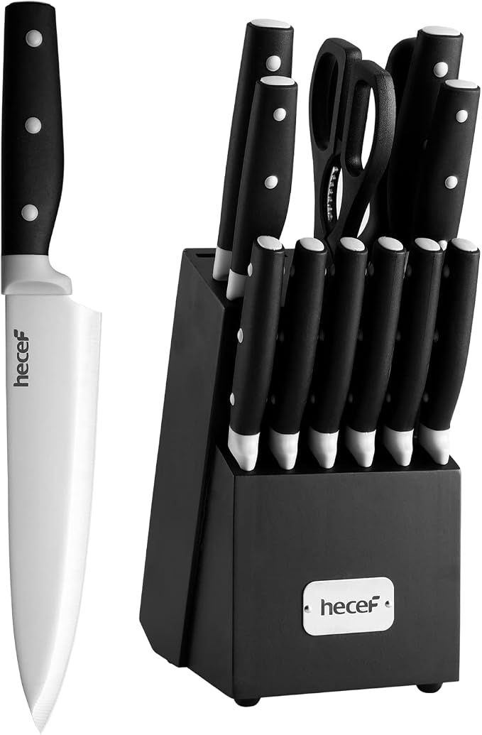 hecef Kitchen Knife Block Set, 14 Pieces Knife Set by hecef