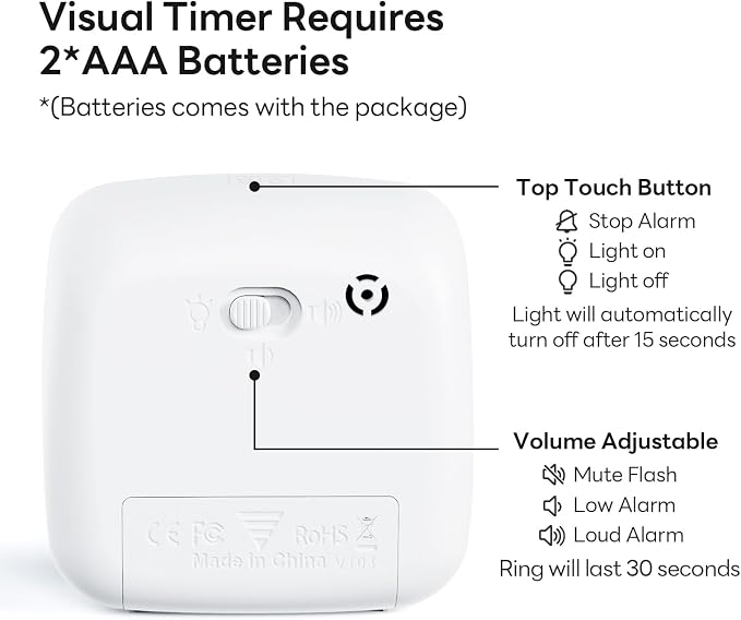 Yunbaoit Visual Timer with Night Light, 60-Minute Rainbow Countdown Timer - Image 5