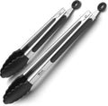 Kitchen Tongs with Silicone Tips - Stainless Steel tongs for cooking