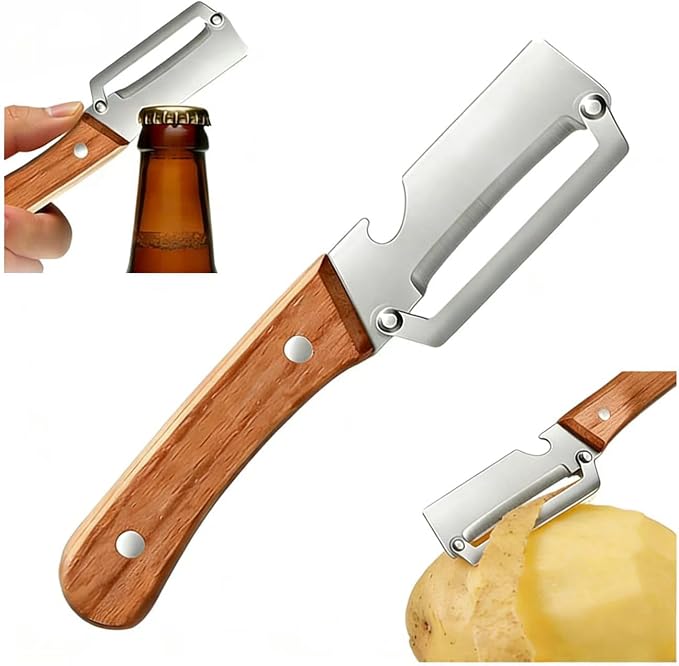 Premium Vegetable Peeler with Wooden Handle and Bottle Opener: 2-in-1 Stainless by Unknown