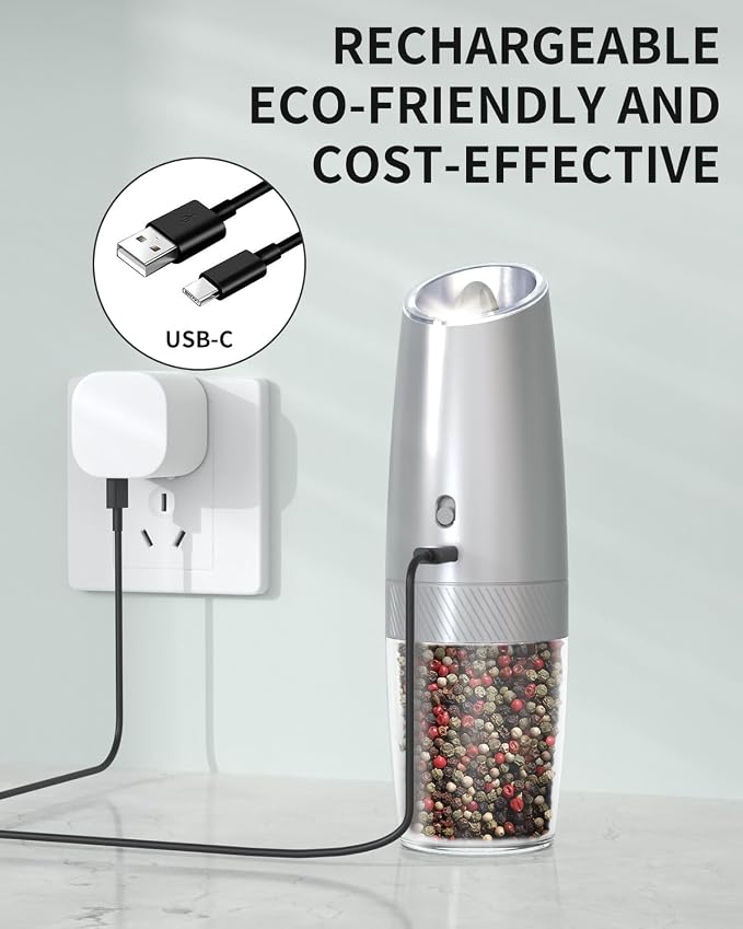 CIRCLE JOY 2-Speed Gravity Electric Pepper Grinder, Rechargeable Salt Grinder - Image 4
