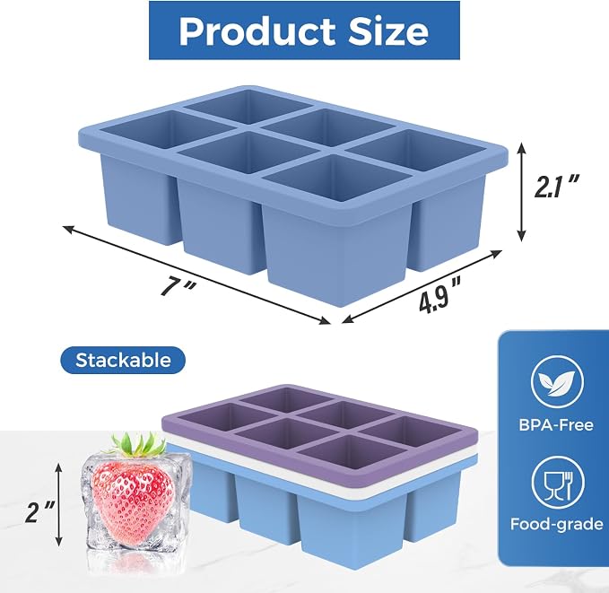 mossime Large Ice Cube Molds: 3pack Square Whiskey Silicone Ice Cube Trays - Image 6