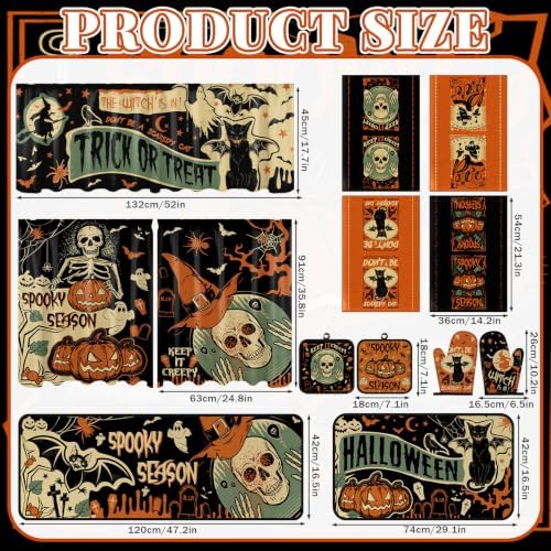 13 Pcs Vintage Gothic Halloween Kitchen Decor, Kitchen Rugs Curtains