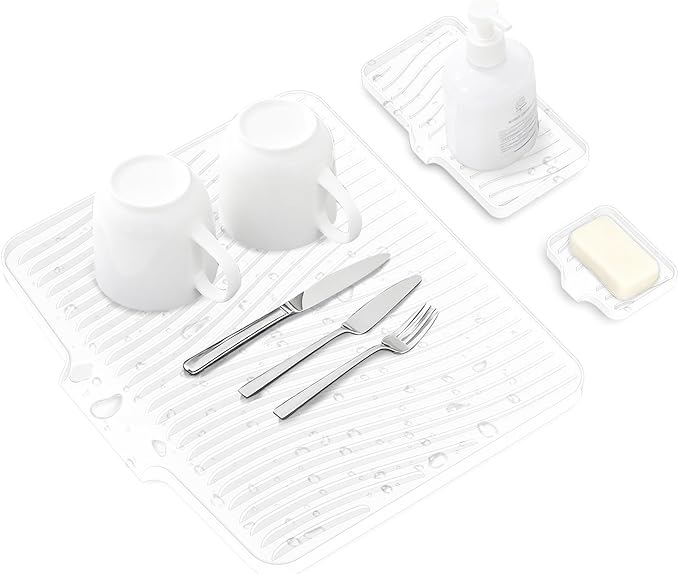 Silicone Dish Drying Mat for Kitchen Counter, Dish Drying Pad, Non-Slip Drain by COPLIB
