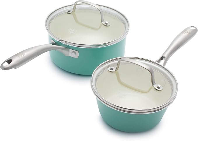 GreenLife Artisan Healthy Ceramic Nonstick, 1QT and 2QT Saucepan Pot Set by GreenLife