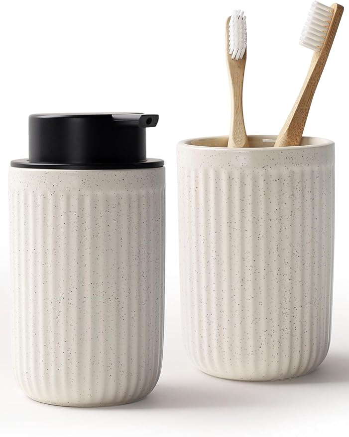 Bosilunlife Soap Dispenser and Toothbrush Holder Set by BosilunLife