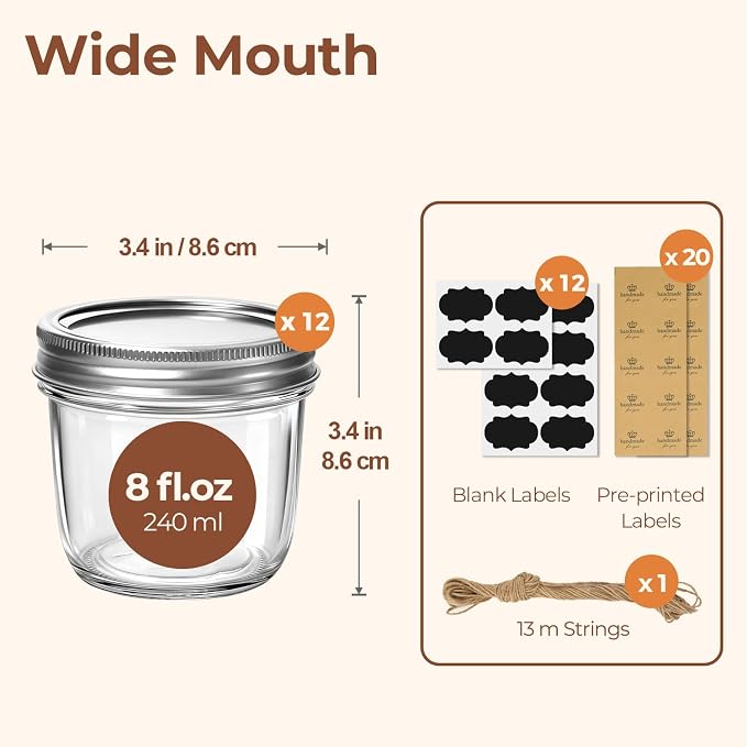 ComSaf 8 oz Wide Mouth Mason Jars, and Crafters Creating DIY Candles and Party - Image 2