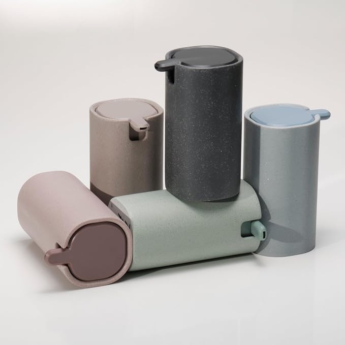 LINE+ARC Modern Easy-to-Press Soap Dispenser. No-Rust Cute Bathroom Gray Marble - Image 9