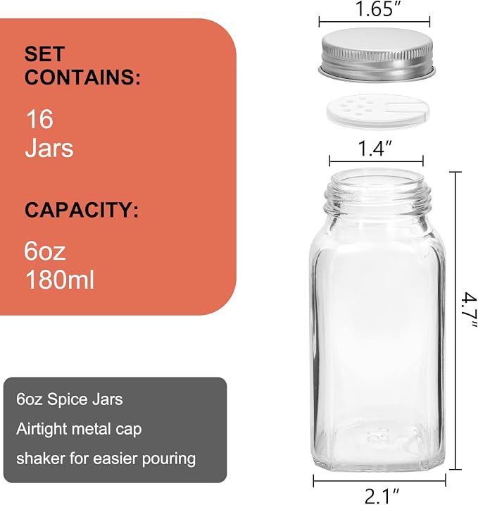 16 Pack 6 oz Glass Spice Jars - Image 2