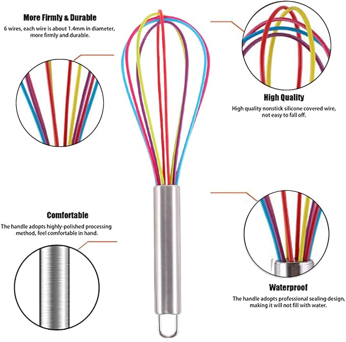 Silicone Whisk set of 3, 8+10+12in Kitchen Balloon Wire Whisks, Hand Egg Mixer - Image 3