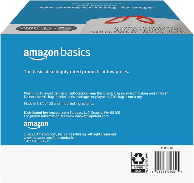 Amazon Basics Tall Kitchen Drawstring Trash Bags, 13 Gallon - Image 2