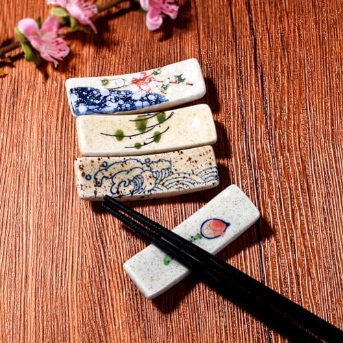 Japanese Chopstick Rest Set of 4, Ceramic Curved shape Retro Spoon