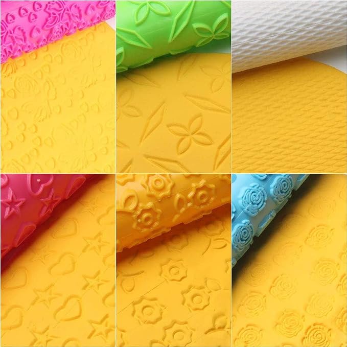 8pcs Colourful Cake Decorating Embossed Rolling Pins, Textured Non-Stick - Image 4