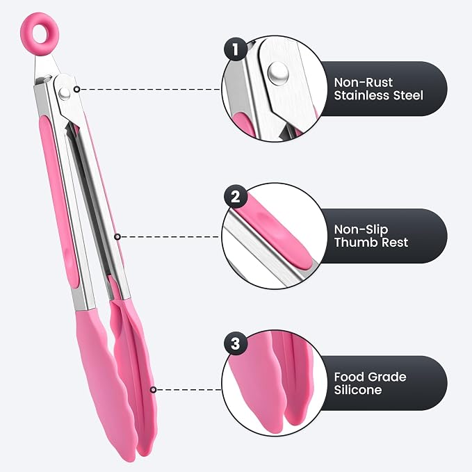 7-Inch Silicone Tongs Pack of 6, Small Stainless Steel Tongs - Image 5