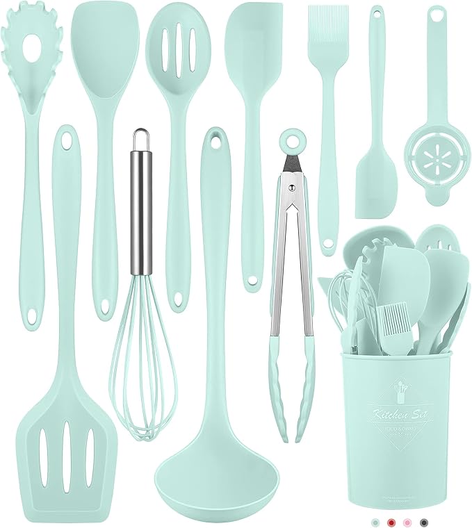Kitchen Utensils Set-12 Pieces Silicone Cooking Utensils Set 392°F Heat by Pranski