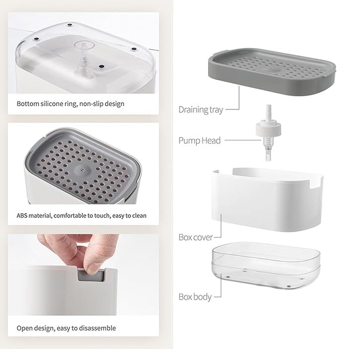 RUFCRIL Soap Pump Dispenser and Sponge Holder, 10oz / 300ml Dish Soap Dispenser - Image 2