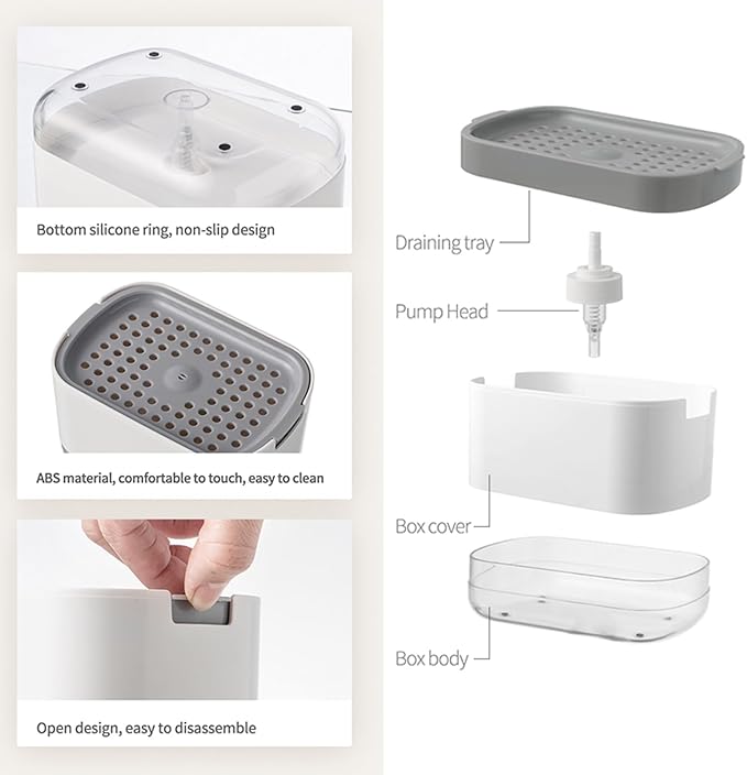 RUFCRIL Soap Pump Dispenser and Sponge Holder, 10oz / 300ml Dish Soap Dispenser - Image 2