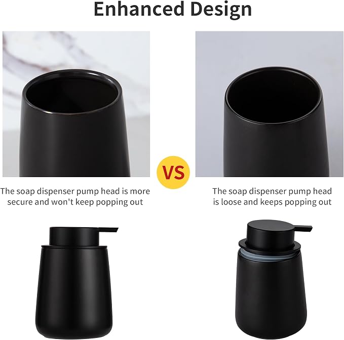 Enra Black Soap Dispenser, 12 oz Ceramic Hand Lotion Dispenser, Refillable Dish - Image 2