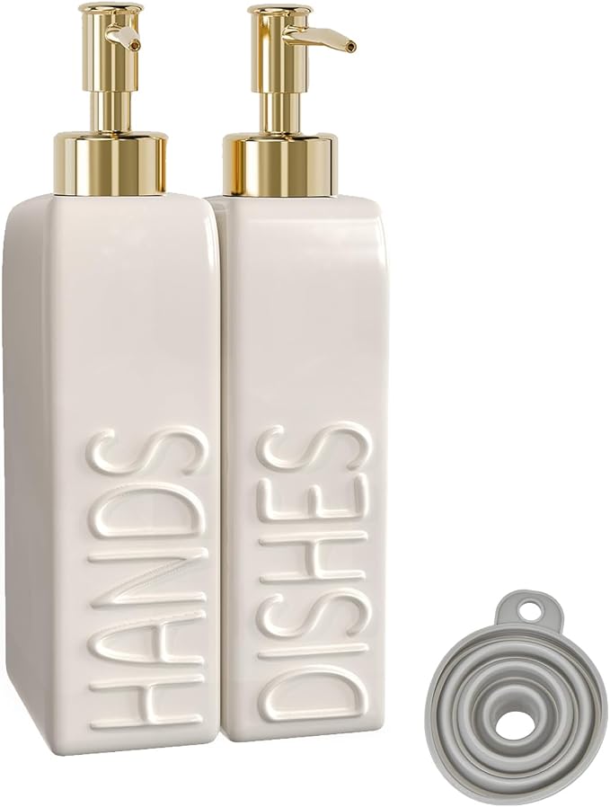 Soap Dispenser Set with Gold Stainless Steel Pump and a Funnel, 2 Pack Modern by Karisky