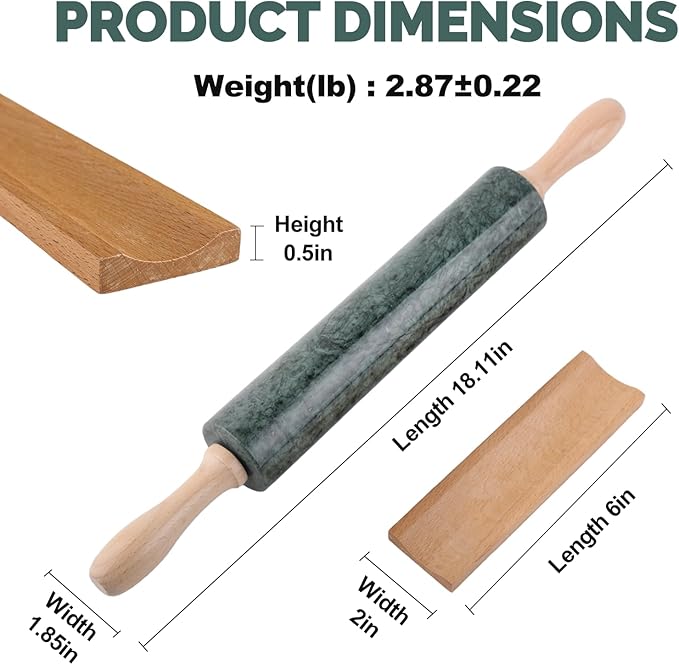 Koville Marble Rolling Pin, Non-Stick Stone Dough Roller, Rolling Pin - Image 2