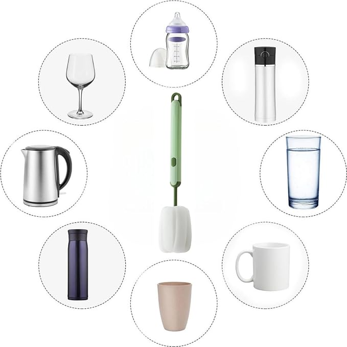 Bottle Brush Long Handle Cup Cleaner Brush Sponge Bottle Scrubber Detachable - Image 7