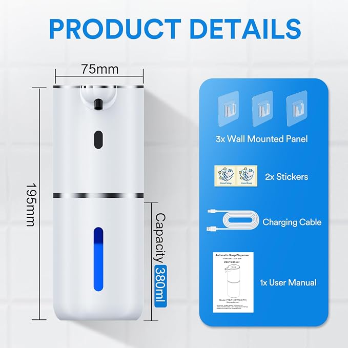 Automatic Foaming Soap Dispenser Touchless, Rechargeable Electric Hand ＆ Dish - Image 7