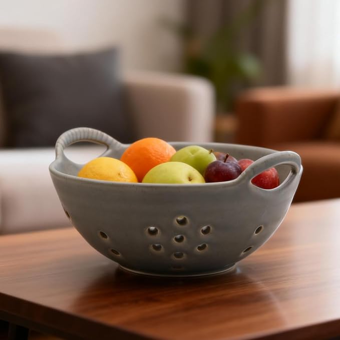 Matte Glaze Ceramic Berry Colander Bowl - Image 4