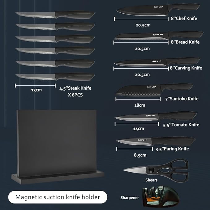 Kitchen knife set with Magnetic knife holder, 15 pieces high carbon stainless - Image 2