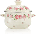 SOUJOY Enamel Stockpot with Lid, 2.8 Quart Retro Cooking Pot, Vintage Floral by SOUJOY