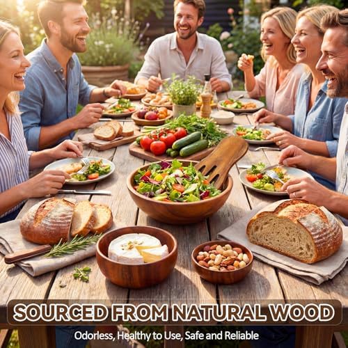 Hushee 5 Pcs Acacia Wood Salad Bowl Set 4.7" 6.3" 9.5" Wooden Mixing