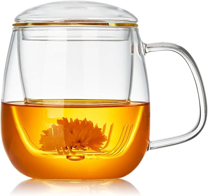 DOPUDO Large Glass Tea Cup, 34 oz Borosilicate Glass Tea Mug by DOPUDO