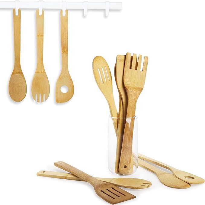 DEAYOU 16 PCS Bamboo Kitchen Utensils, Wood Spoons Spatula Set - Image 6