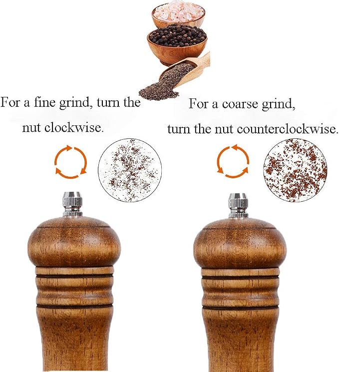 Haomacro Wood Salt and Pepper Grinder Mills Set, Classic Manual Pepper Grinder - Image 5