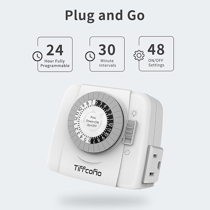 TiFFCOFiO Indoor Mechanical Outlet Timer, 3 Prong Timers - Image 2