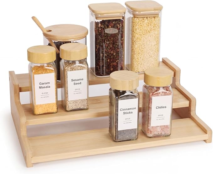 Organizer of Cabinet Special Seasoning, 12in Bamboo 3 Tiered Spice Rack，Used by Unknown