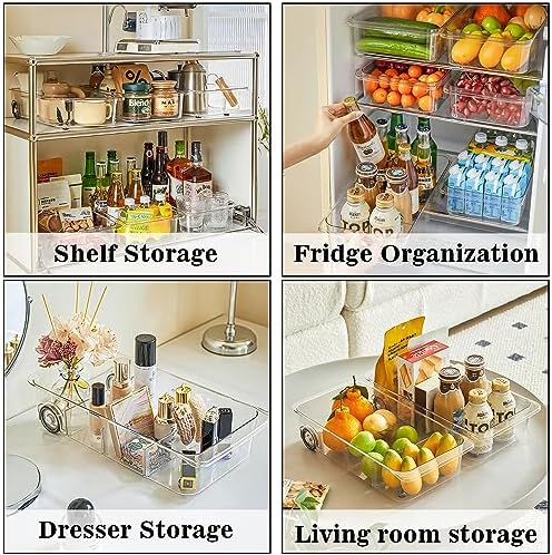 MANO 2 Pack Divided Rolling Refrigerator Tray Clear Roll Out Fridge