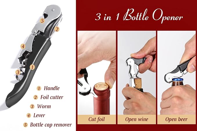 Kit-Home Professional Waiter Corkscrew Wine Openers Set, Upgraded - Image 4