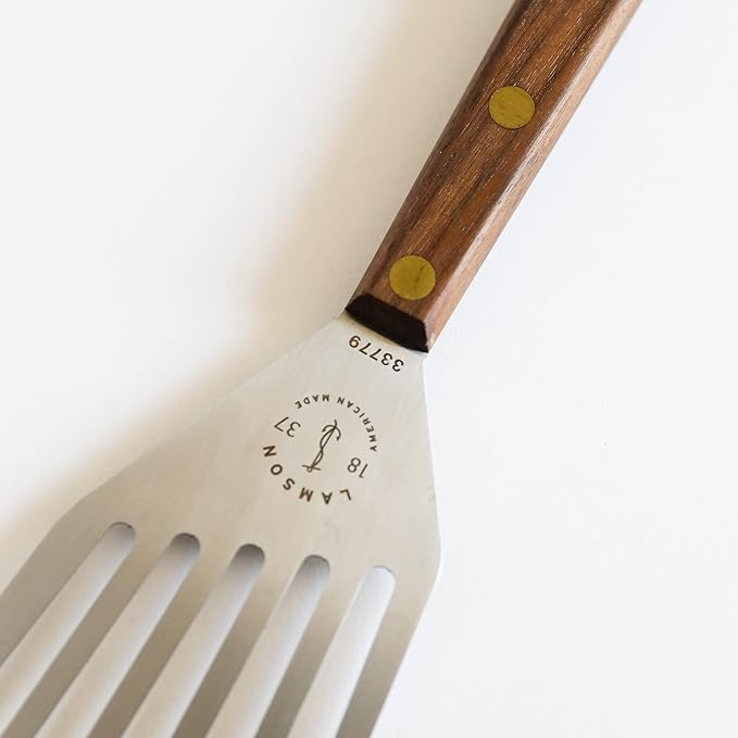 Lamson 4" x 9" Jumbo Slotted Chef's Turner, Walnut Handle - Image 3