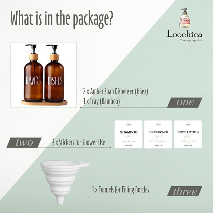 LOOCHICA Amber Glass Soap Dispenser Set - Image 2