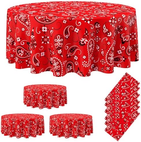 Oudain 6 Pcs Bandana Tablecloth 84in Round Cow Tablecloth Plastic