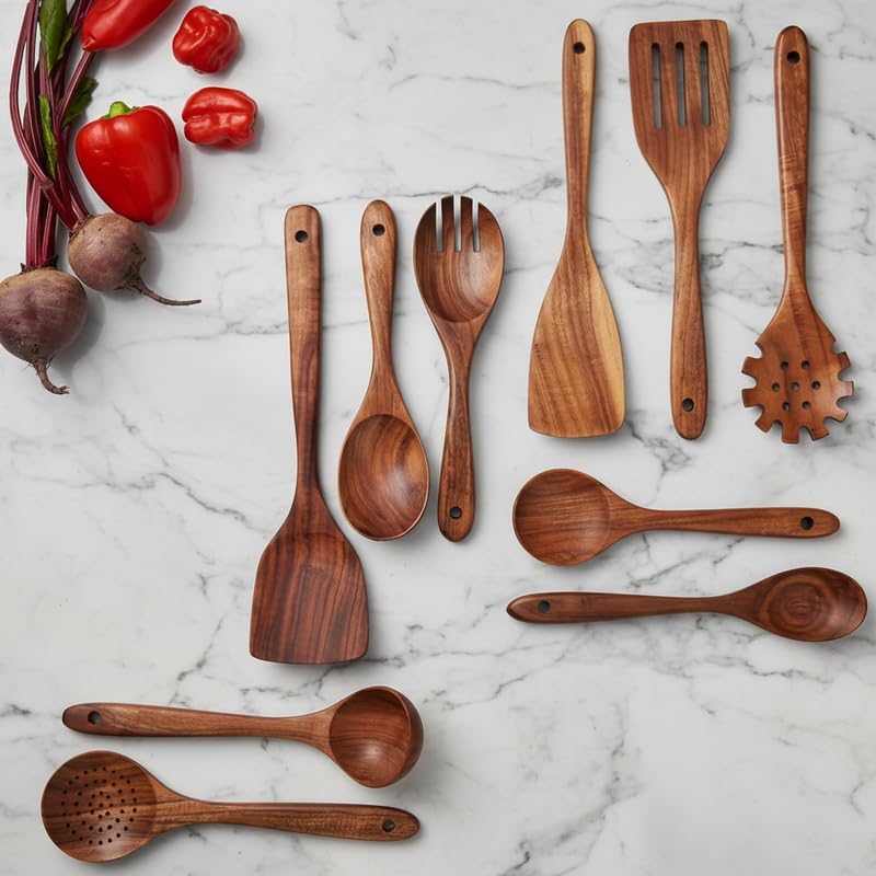 10-Piece Natural Wood Cooking Utensil Set