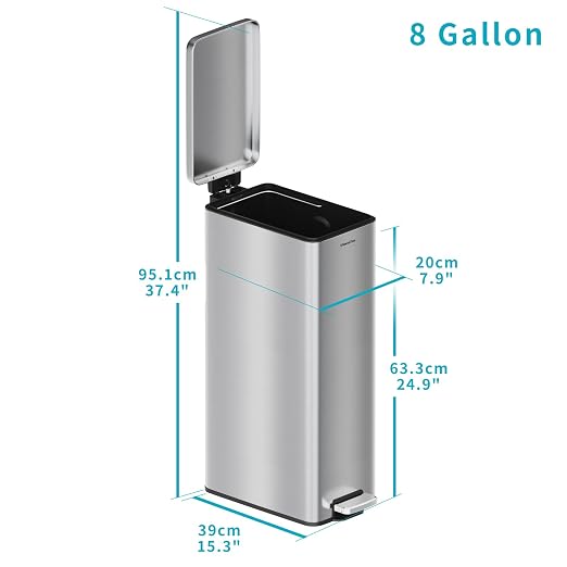 8 gallon/30L Slim Stainless Steel Garbage Can - Image 7