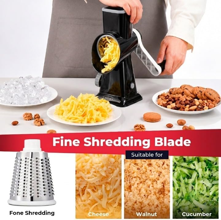 Rotary Cheese Grater, 4-in-1, Black