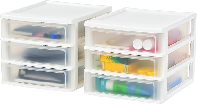 IRIS USA Plastic Stacking Desk Top 3-Drawer Storage Organizer, by IRISUSA