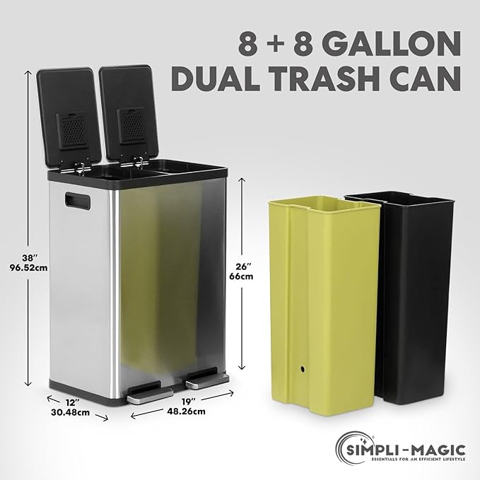 SIMPLI-MAGIC 60 Liter / 16 Gallon Rectangular Hands-Free Dual Compartment - Image 3