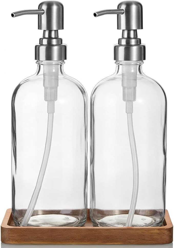 Clear Glass Soap Dispenser Set by Unknown