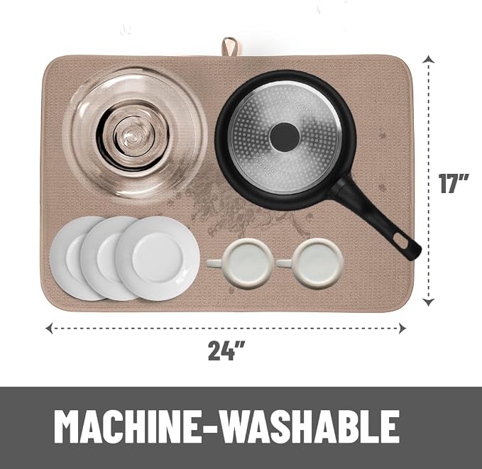 Bellemain XL Dish Mat 24" x 17" Microfiber Dish Drying Mat, Super absorbent - Image 3