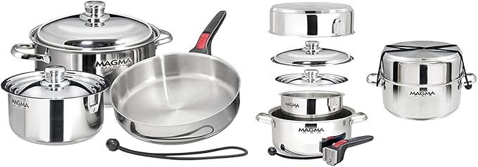 Magma 7 Piece Gourmet Nesting Stainless Steel Cookware Set, Induction Compatible - Image 3